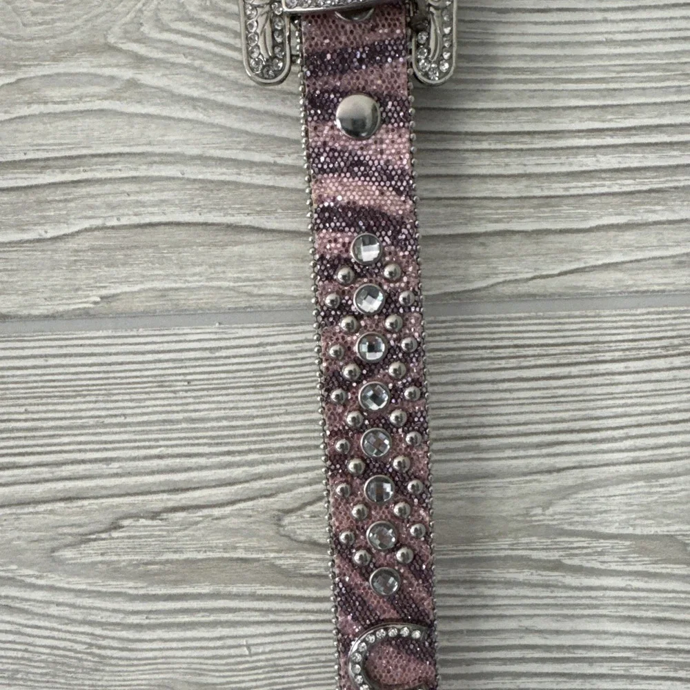 Girls Pink Rhinestone Western Belt Snakeskin Horseshoe Silver Buckle 28 Inch